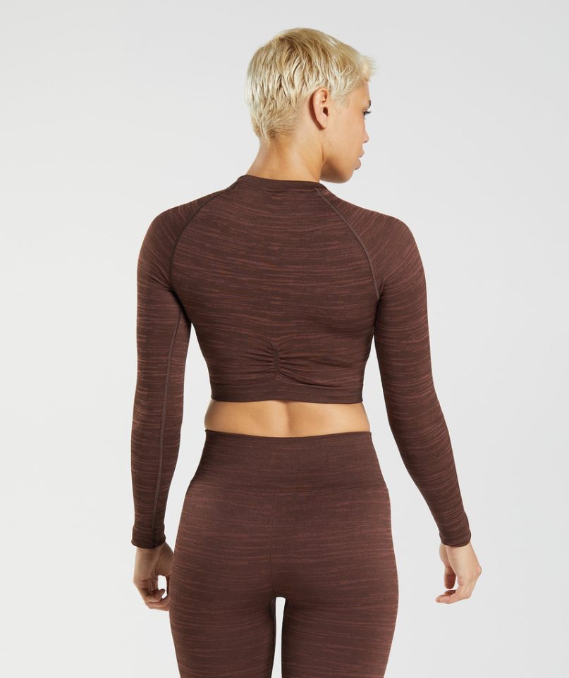 Women's Gymshark Adapt Marl Seamless Long Sleeve Cropped Tops Dark Brown | CA DN8305